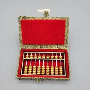 Vintage Jiangsu Haimen Shuxun Brass Abacus Fabric Velvet Box Chinese